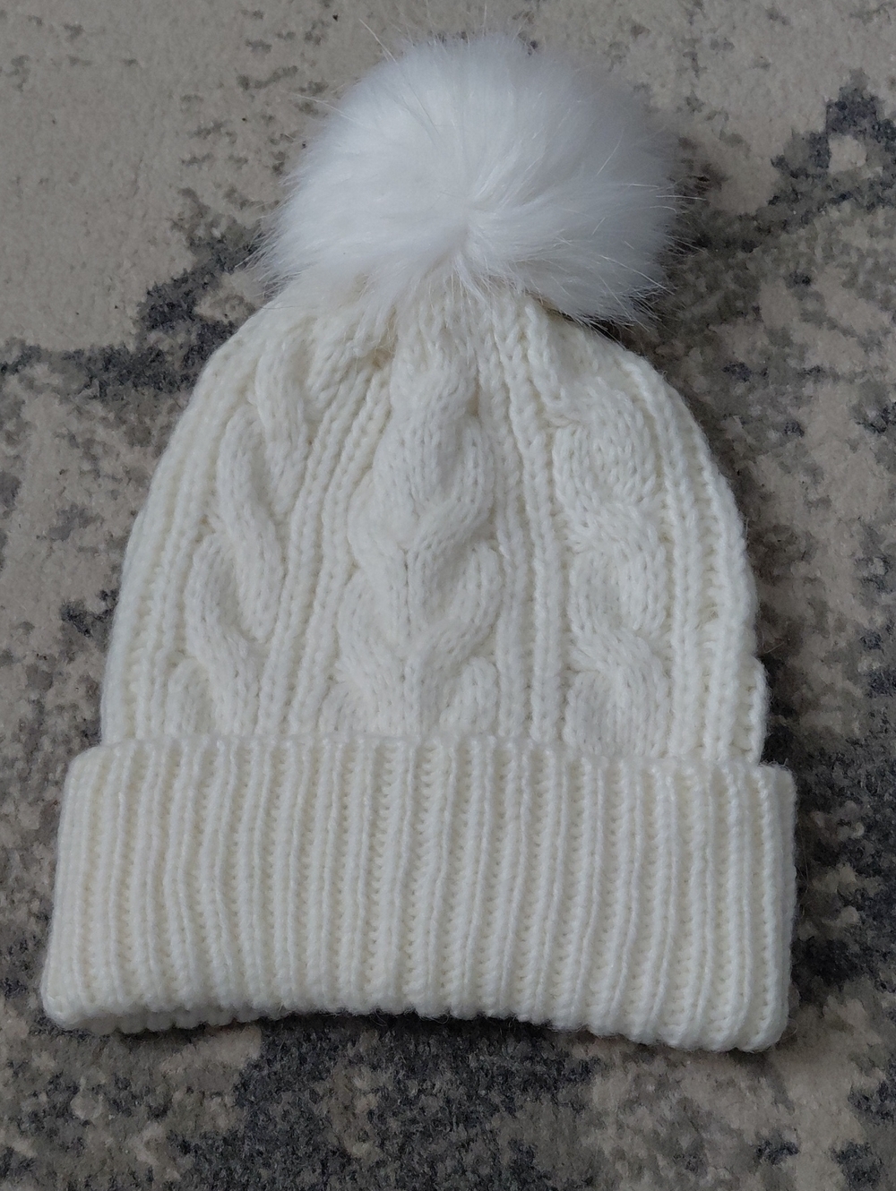 LOFT Cable-Knit Pom Beanie in Ivory